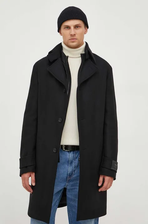 Μάλλινο παλτό Drykorn χρώμα: μαύρο