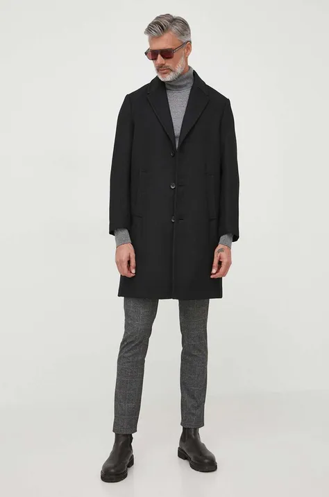 Sisley płaszcz z domieszką wełny kolor czarny przejściowy