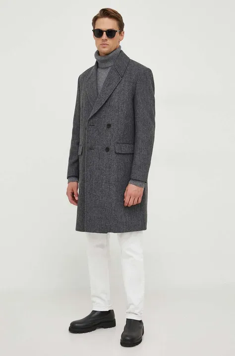 Sisley płaszcz z domieszką wełny kolor szary przejściowy dwurzędowy