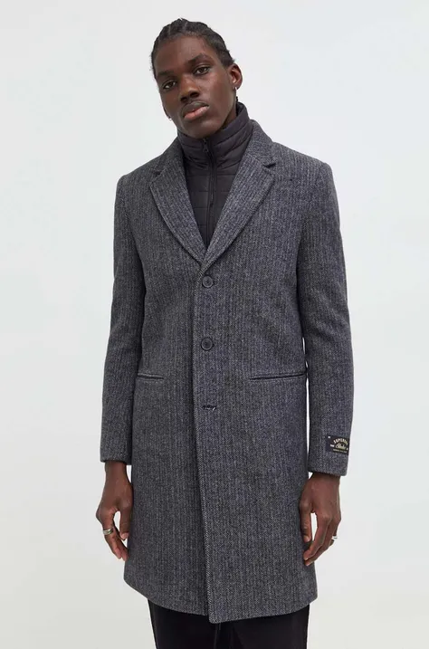 Вълнено палто Superdry в сиво преходен модел