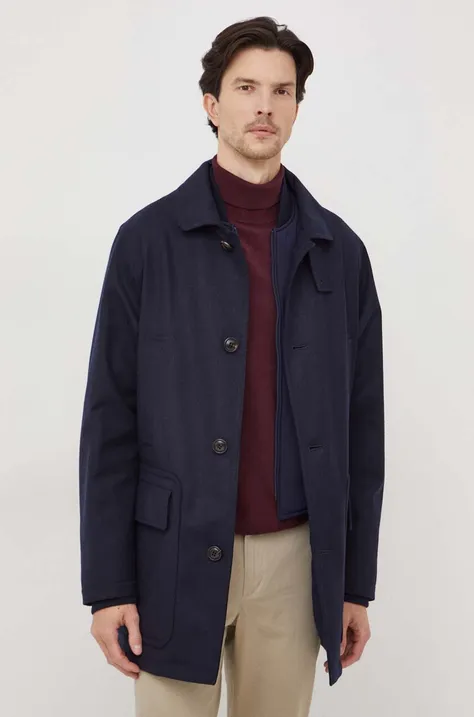 Vlnený kabát Polo Ralph Lauren tmavomodrá farba, prechodný