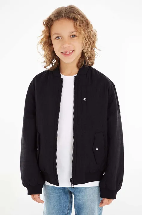 Detská obojstranná bunda Calvin Klein Jeans čierna farba