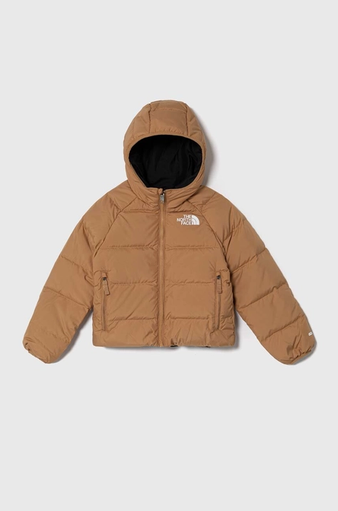 Детско яке с две лица The North Face B REVERSIBLE NORTH DOWN HOODED JACKET в кафяво