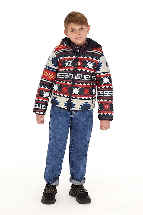 Αναστρέψιμο παιδικό μπουφάν Guess χρώμα: ναυτικό μπλε