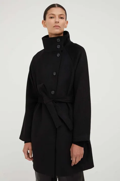 Kabát s prímesou vlny Bruuns Bazaar čierna farba, prechodný