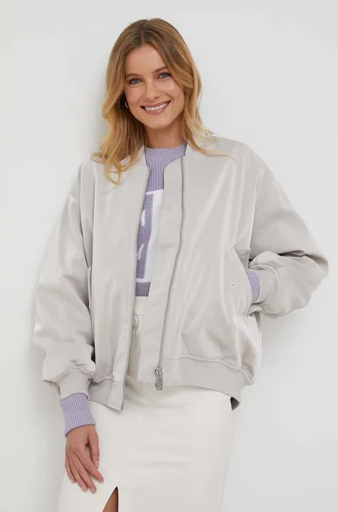 Bomber jakna Calvin Klein za žene, boja: siva, za prijelazno razdoblje