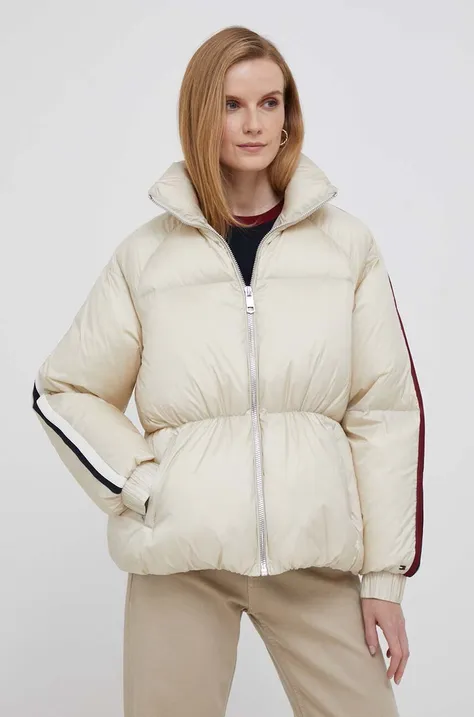 Páperová bunda Tommy Hilfiger dámska, béžová farba, zimná