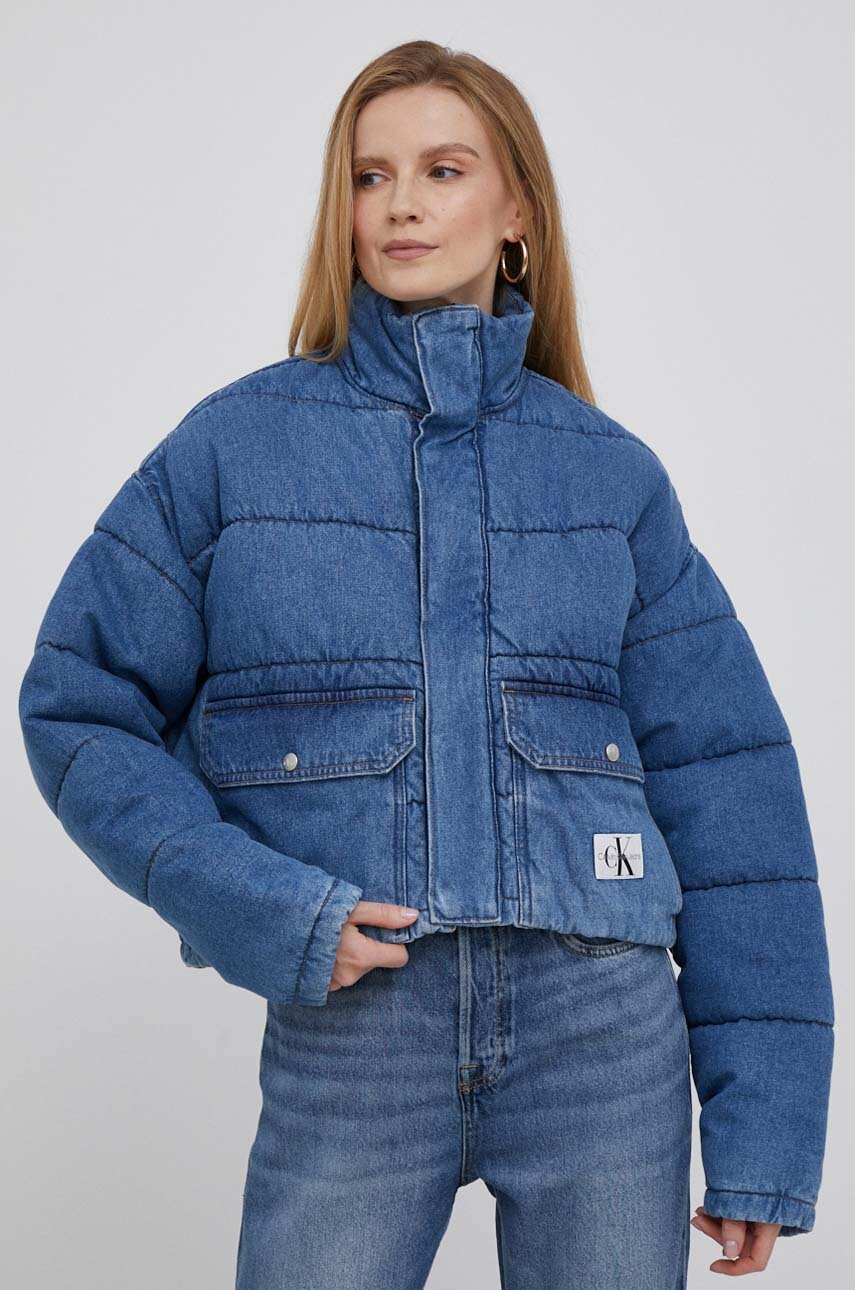 Calvin Klein Jeans kurtka jeansowa damska kolor niebieski zimowa oversize