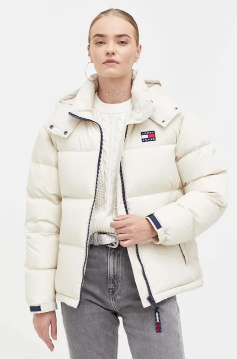Páperová bunda Tommy Jeans dámska,béžová farba,zimná,DW0DW14661
