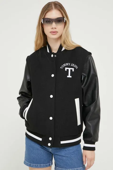 Куртка-бомбер з домішкою вовни Tommy Jeans колір чорний перехідна