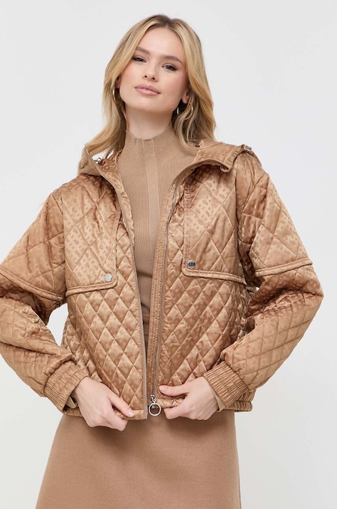 BOSS geaca femei, culoarea bej, de tranzitie, oversize