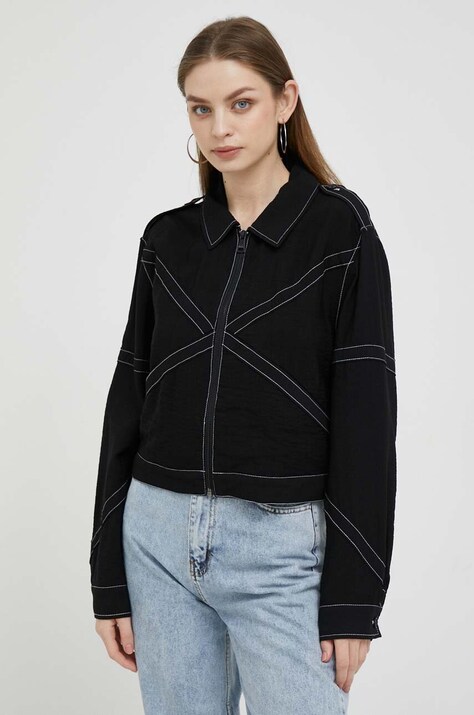 Dkny geaca femei, culoarea negru, de tranzitie