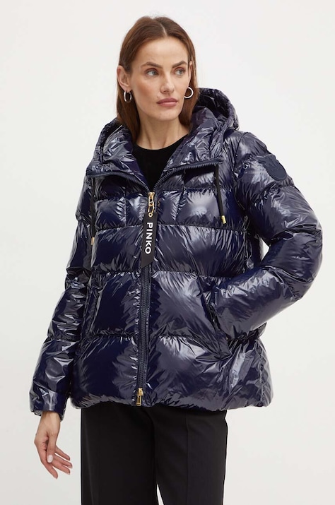 Pinko geaca femei, culoarea albastru marin, de iarna