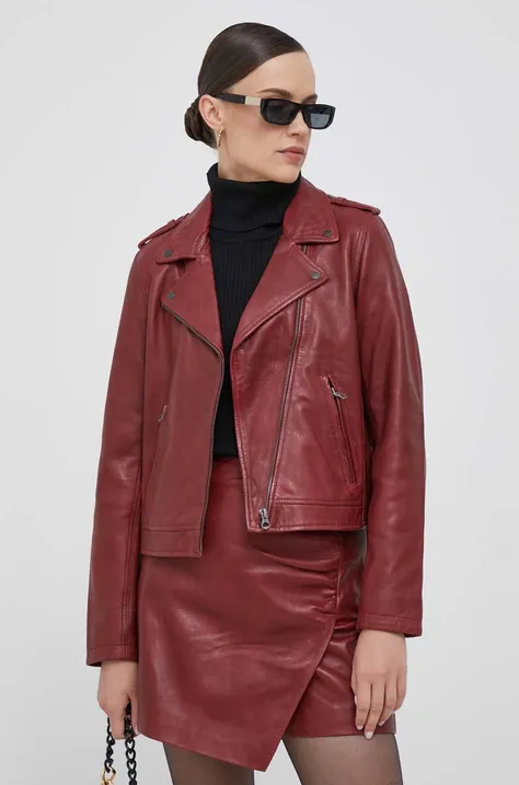 Кожаная куртка Pepe Jeans женская цвет бордовый переходная