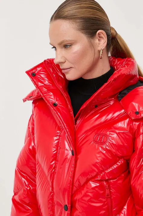 Pernata jakna Karl Lagerfeld za žene, boja: crvena, za zimu