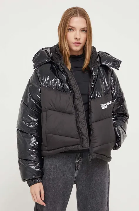 Karl Lagerfeld Jeans geaca femei, culoarea negru, de iarna, oversize