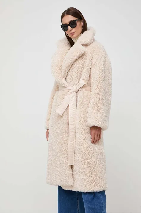 Obojstranný kabát Elisabetta Franchi dámsky, béžová farba, prechodný, bez zapínania