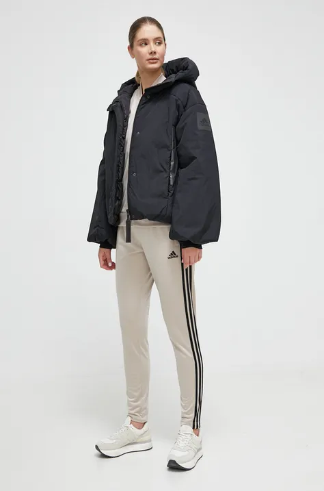 Пухова куртка adidas жіноча колір чорний зимова oversize