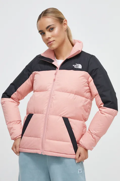 Péřová bunda The North Face dámská, růžová barva, zimní