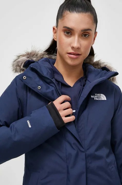 Пухова куртка The North Face жіноча колір синій зимова