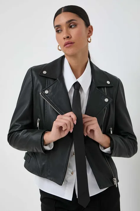 Шкіряна куртка Marella жіноча колір чорний перехідна