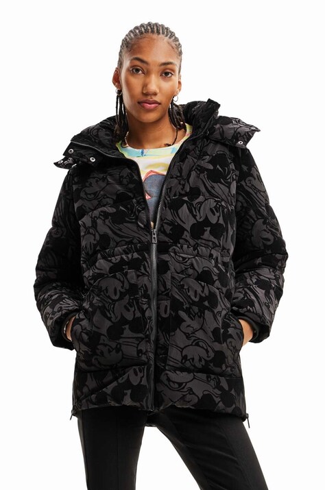 Desigual geaca femei, culoarea negru, de tranzitie