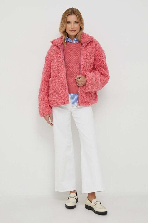 United Colors of Benetton geaca femei, culoarea roz, de tranzitie