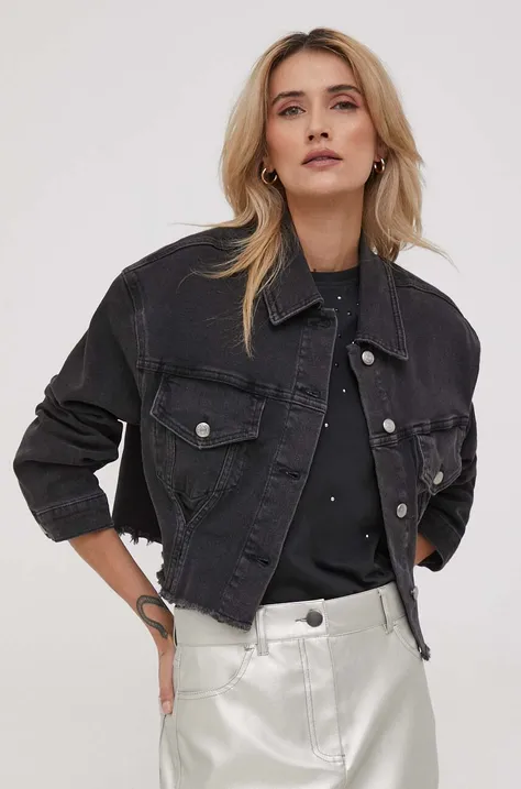 Sisley kurtka jeansowa damska kolor czarny przejściowa oversize
