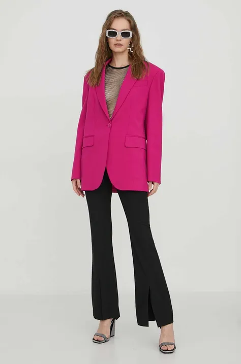 Sako s primjesom vune Moschino Jeans boja: ružičasta, jednoredno zakopčavanje, bez uzorka
