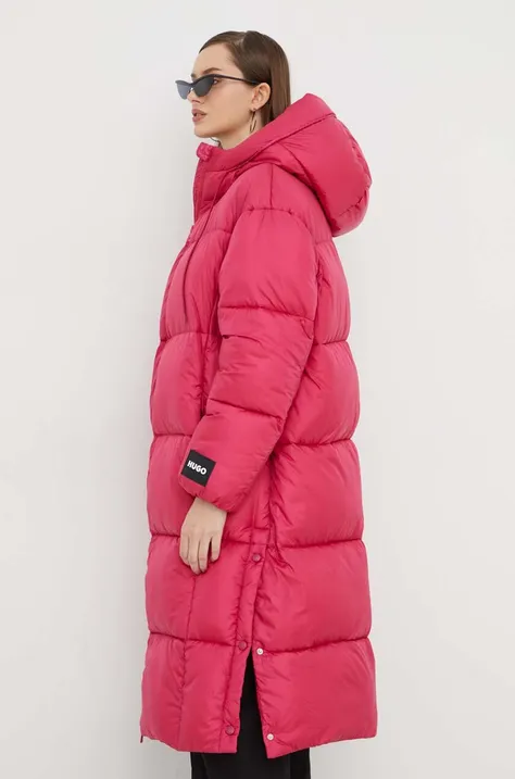 Jakna HUGO za žene, boja: ružičasta, za zimu, oversize