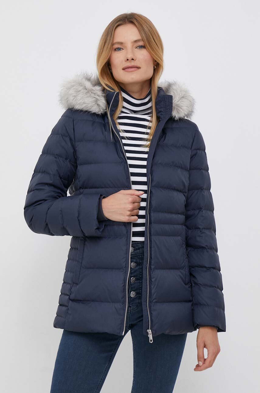 Tommy Hilfiger geaca de puf femei, culoarea albastru marin, de iarna