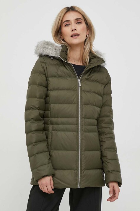 Tommy Hilfiger geaca de puf femei, culoarea verde, de iarna