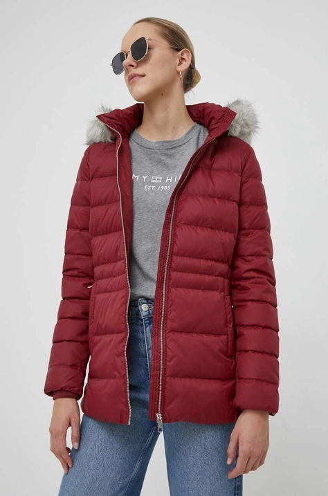 Tommy Hilfiger geaca de puf femei, culoarea bordo, de iarna