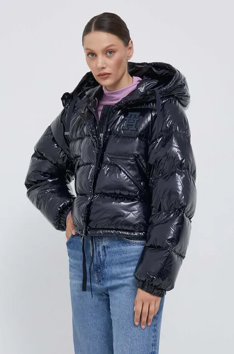 Páperová bunda Tommy Hilfiger dámska, tmavomodrá farba, zimná, oversize