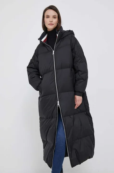 Páperová bunda Tommy Hilfiger dámska, čierna farba, zimná
