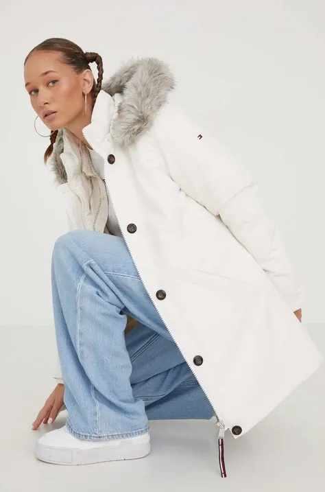 Tommy Hilfiger kurtka damska kolor beżowy zimowa