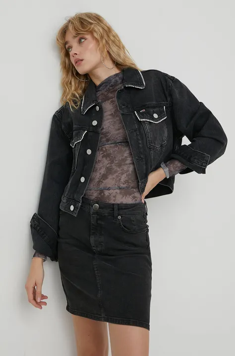 Tommy Jeans kurtka jeansowa damska kolor czarny przejściowa oversize