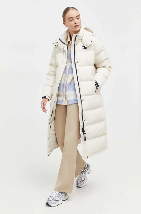Tommy Jeans kurtka puchowa damska kolor beżowy zimowa