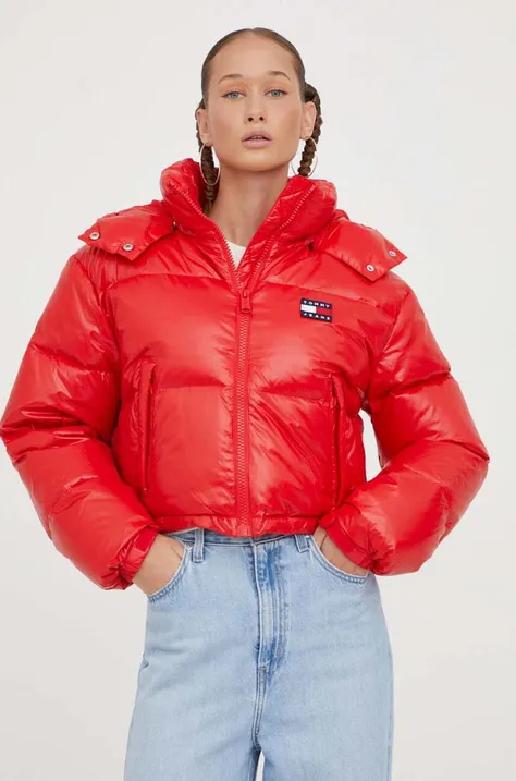 Tommy Jeans kurtka puchowa damska kolor czerwony zimowa