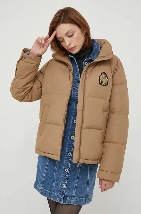 Páperová bunda Lauren Ralph Lauren dámska, béžová farba, zimná