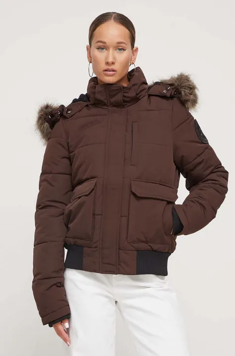 Куртка Superdry жіноча колір коричневий зимова
