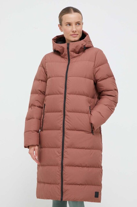 Jack Wolfskin geaca de puf femei, culoarea maro, de iarna