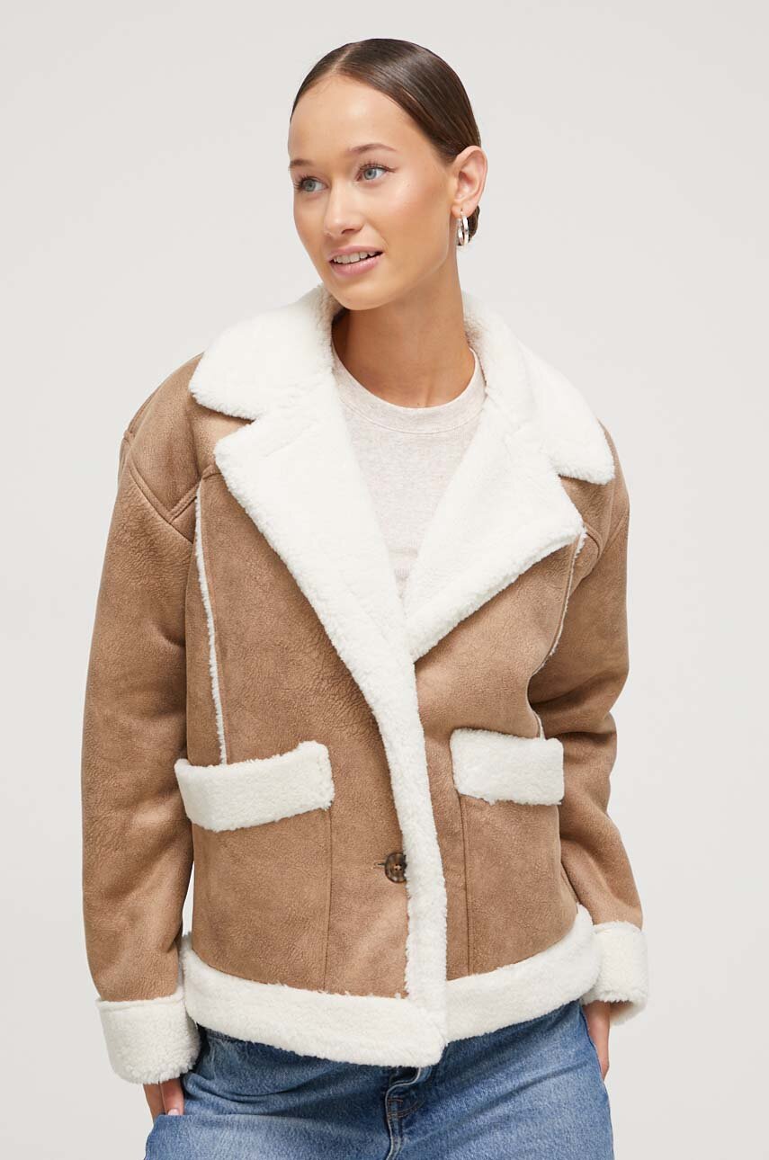 Bunda Hollister Co. dámská, hnědá barva, přechodná