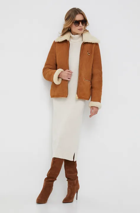 Barbour kurtka zamszowa damska kolor beżowy zimowa