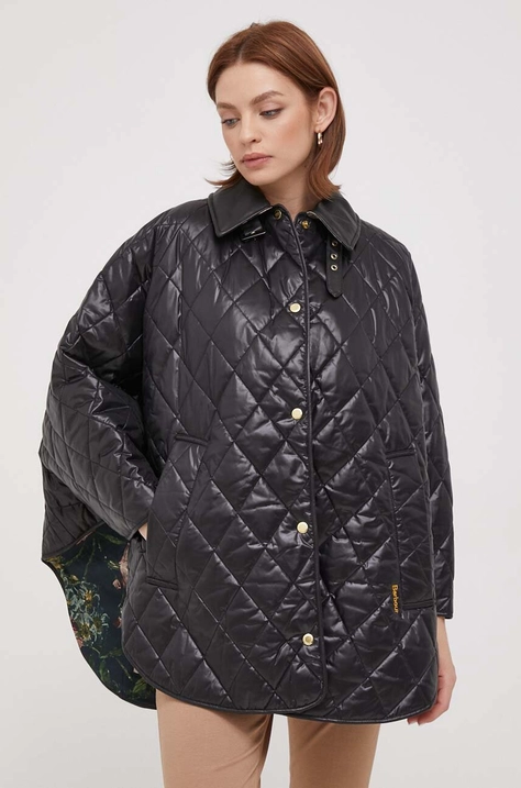 Barbour poncho Tolsford damski kolor czarny przejściowa oversize