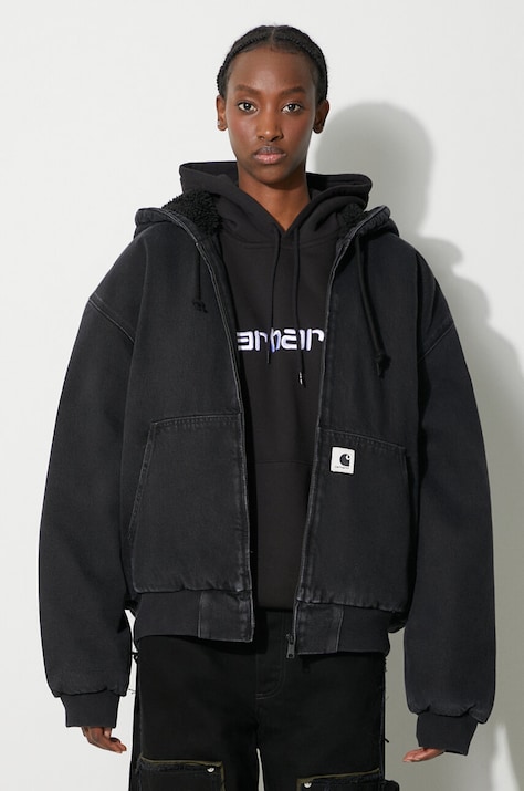 Džínová bunda Carhartt WIP dámská, černá barva, přechodná, oversize