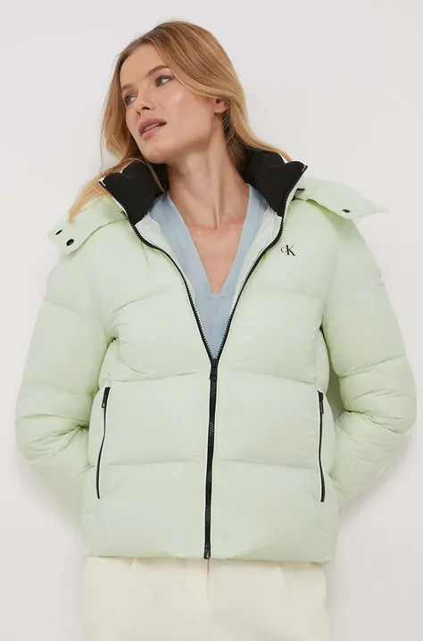 Calvin Klein Jeans kurtka puchowa damska kolor zielony zimowa