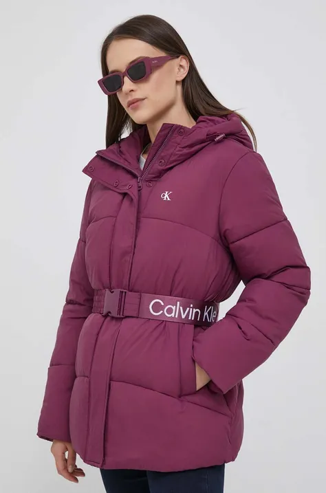 Calvin Klein Jeans geaca femei, culoarea violet, de iarna, oversize