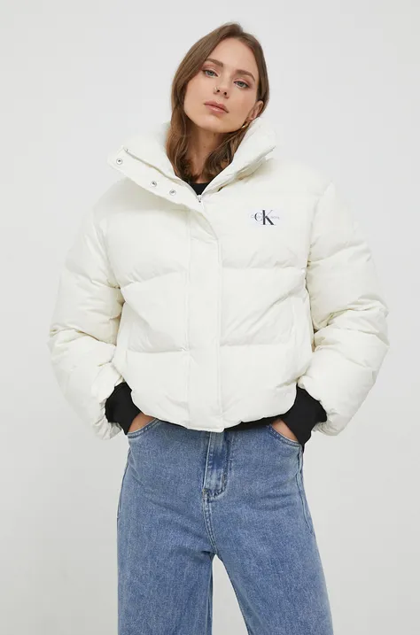 Calvin Klein Jeans kurtka puchowa damska kolor beżowy zimowa oversize