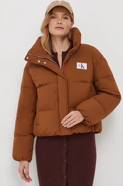 Calvin Klein Jeans kurtka puchowa damska kolor brązowy zimowa oversize